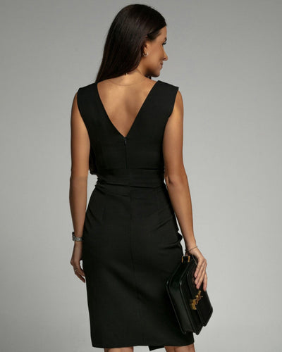 Fenna -  Tailliertes Kleid mit V-Ausschnitt und Schlitz