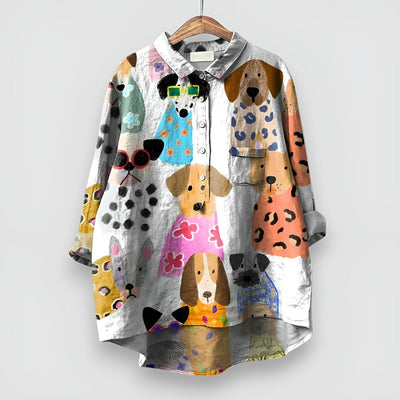 Saskia - Damenbluse mit Hundemuster