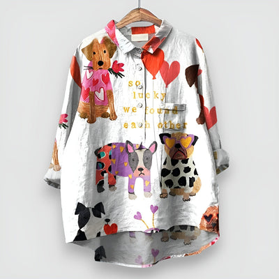 Saskia - Damenbluse mit Hundemuster