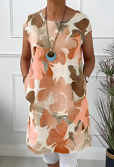Carla - Leichtes Kleid mit Schmetterlingsmuster und rundem Ausschnitt