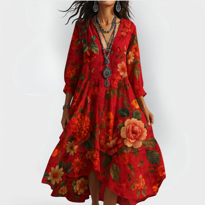 Lena - Vintage Boho Kleid mit V-Ausschnitt