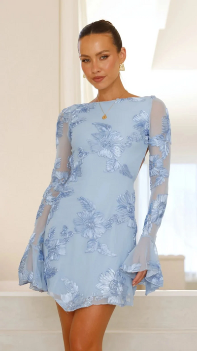Fabienne - Mini Kleid Elegant mit Blumenstickerei