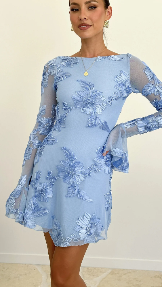Fabienne - Mini Kleid Elegant mit Blumenstickerei