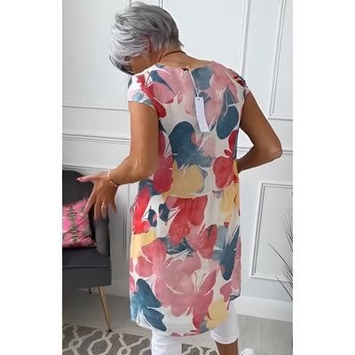 Carla - Leichtes Kleid mit Schmetterlingsmuster und rundem Ausschnitt