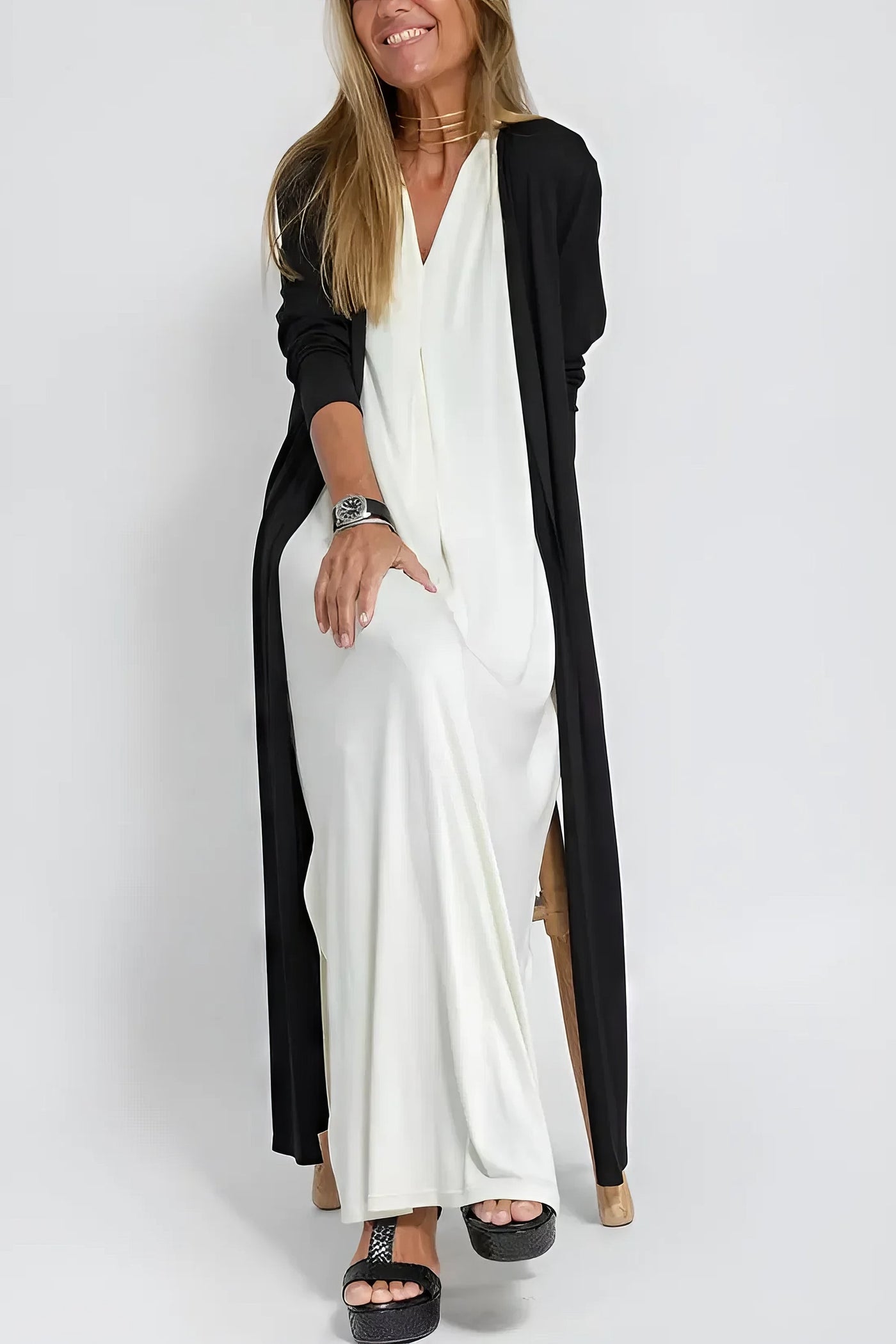 Katja - Elegantes Langkleid mit Passendem Cardigan als Geschenk
