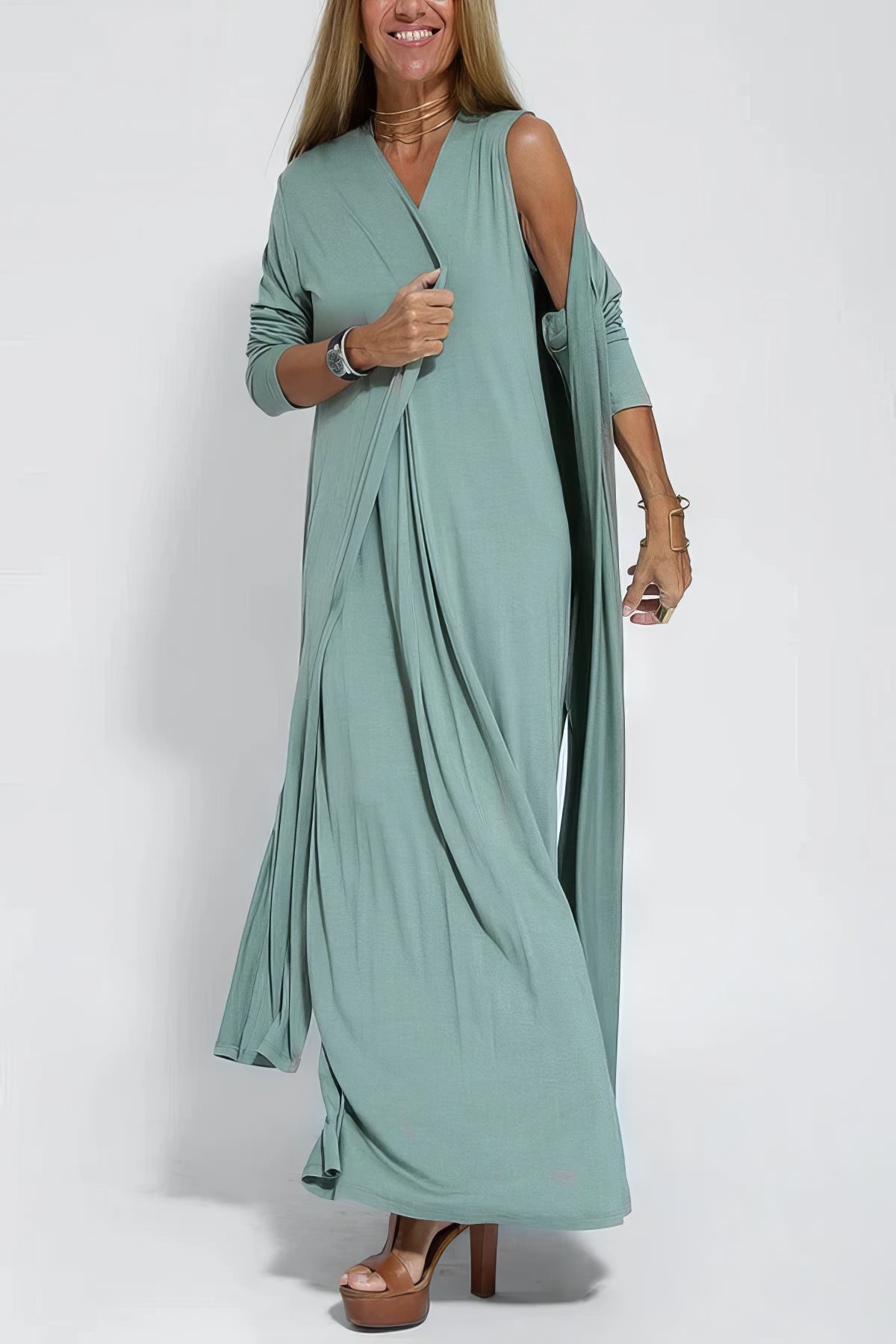 Katja - Elegantes Langkleid mit Passendem Cardigan als Geschenk